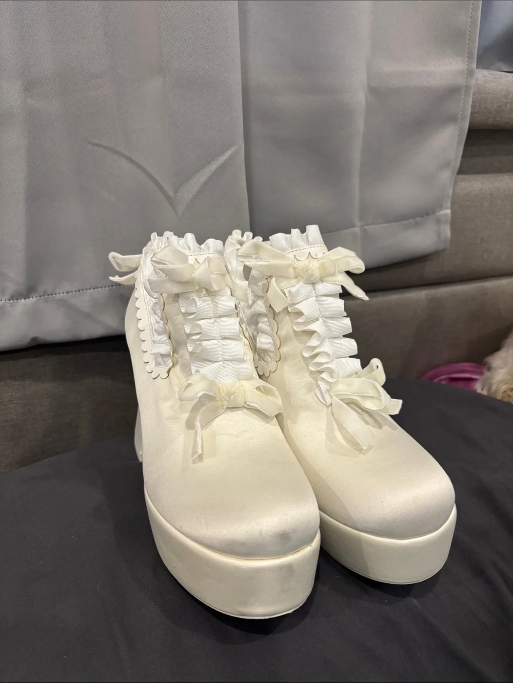 Dolls Kill Cream Ruffle Bow Platform Boots